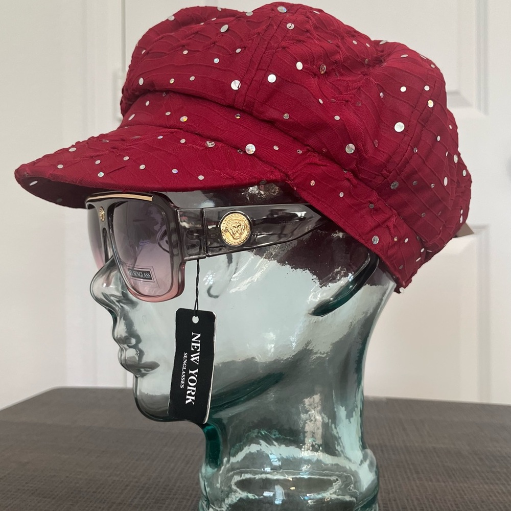 Glittery Wine Red Newsboys Style Cap